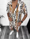 Compleu de vara camasa cu imprimeu + pantaloni maro 13275 Y22
